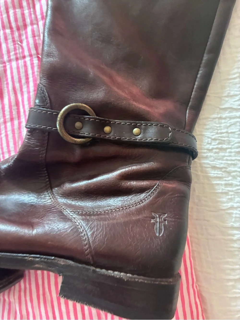 FRYE Women's Brown Leather Boots with Strap Detail perfect condition